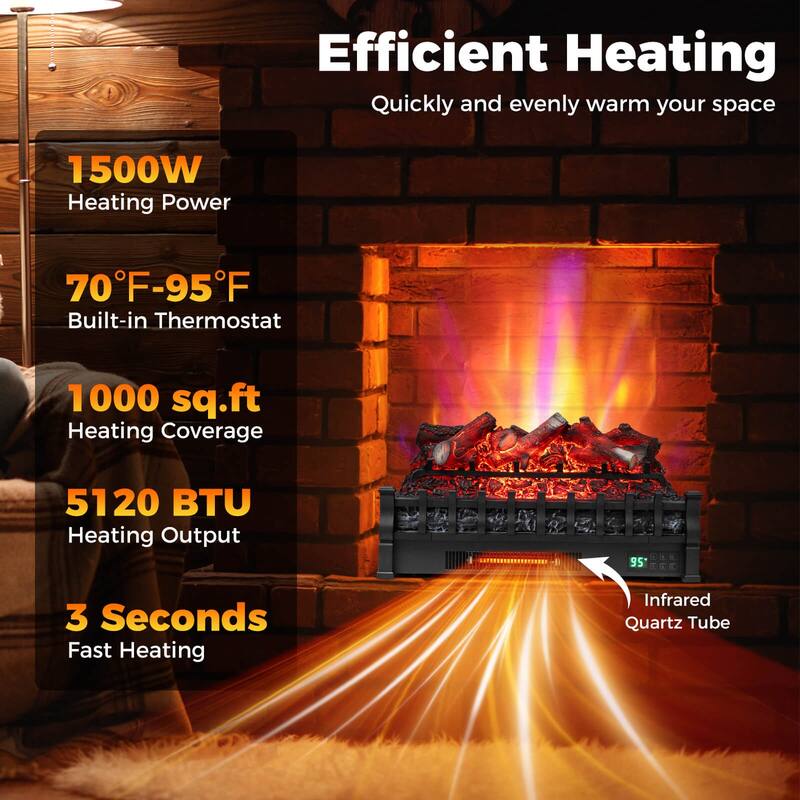 Costway 26” WiFi Infrared Quartz Electric Fireplace Insert Logs Heater - See Details
