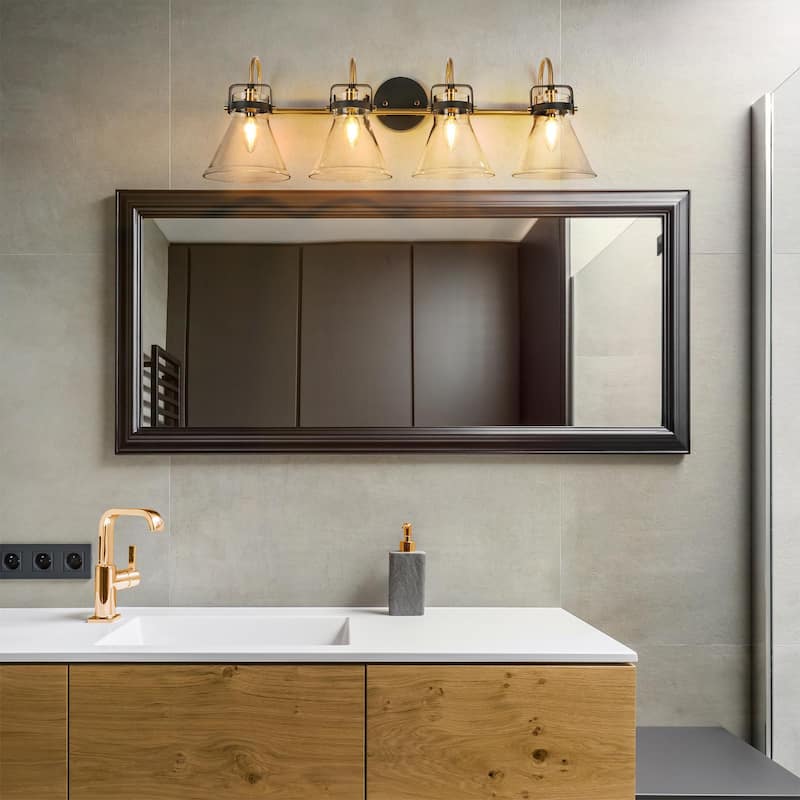 Mutch Modern Farmhouse 4-light Bathroom Vanity Light Rustic Industrial Glass LED Dimmable Wall Sconce