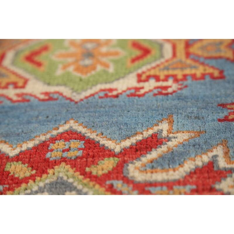 Blue Kazak Oriental Accent Rug Hand-Knotted Geometric Wool Carpet - 2'0" x 3'0"
