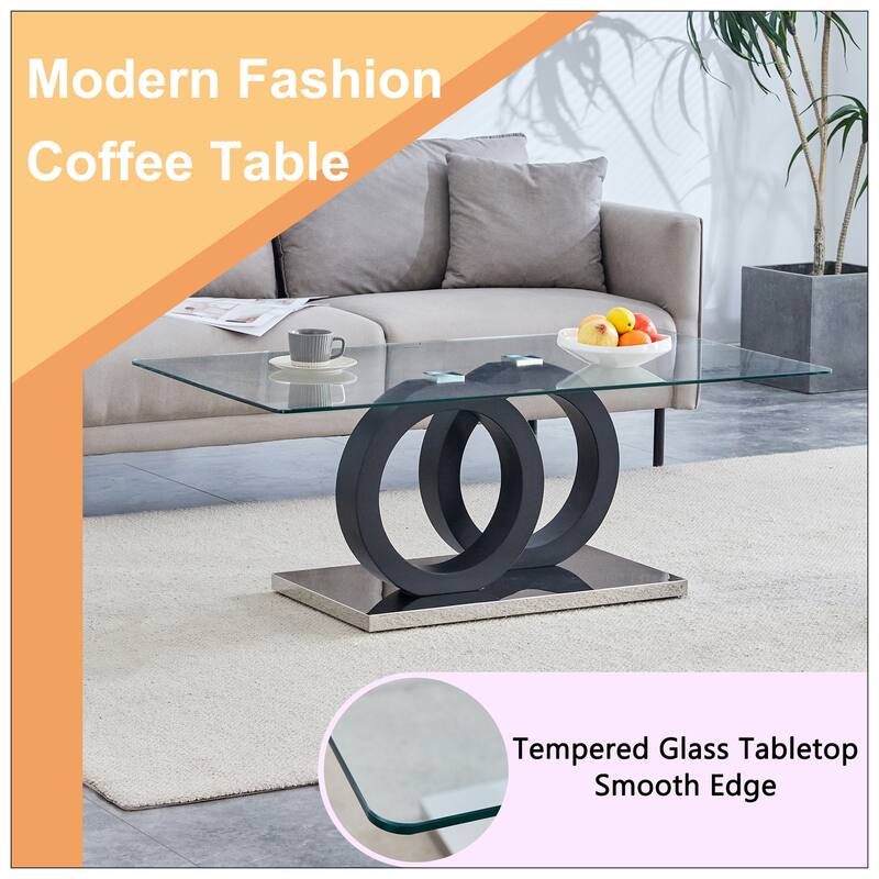 Modern Style Glass Top MDF Coffee Table with Black Base