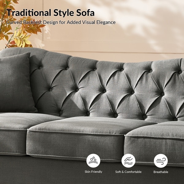 dimension image slide 1 of 5, Mario Traditional 83"Wide Tufted Sofa With Solid Wood Legs and Pillows by HULALA HOME