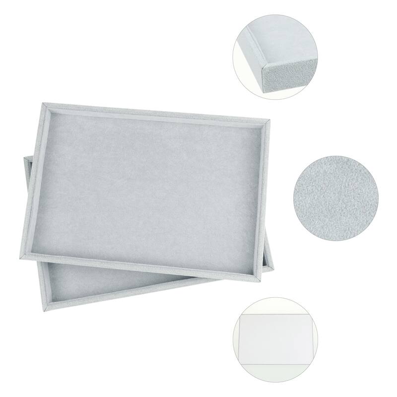 Set of 2 Stackable Velvet Jewelry Organizer Trays with Removable Dividers for Drawers, Jewelry Organizer Inserts Container