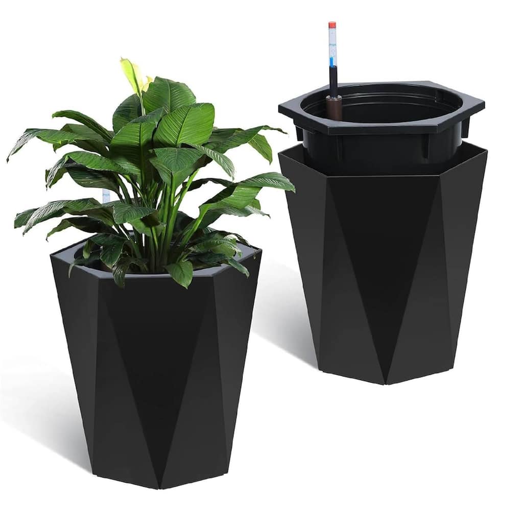 16" Set of 2 Self-Watering Planter Pots for Patio, Porch, Garden, Indoor Outdoor