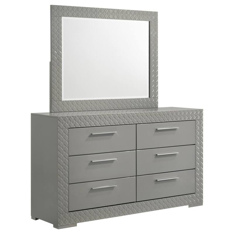 Ives 6-drawer Dresser and Mirror High Gloss - Dresser with Mirror (Grey High Gloss)