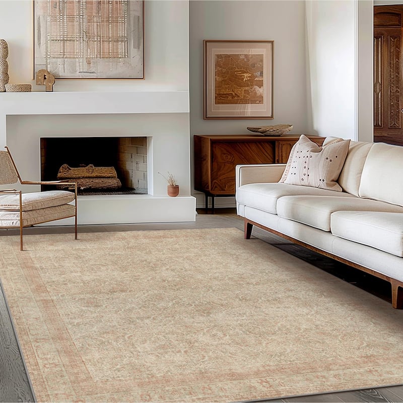 Mcow Machine Washable Boho Vintage Retro Floral Non Slip Rug