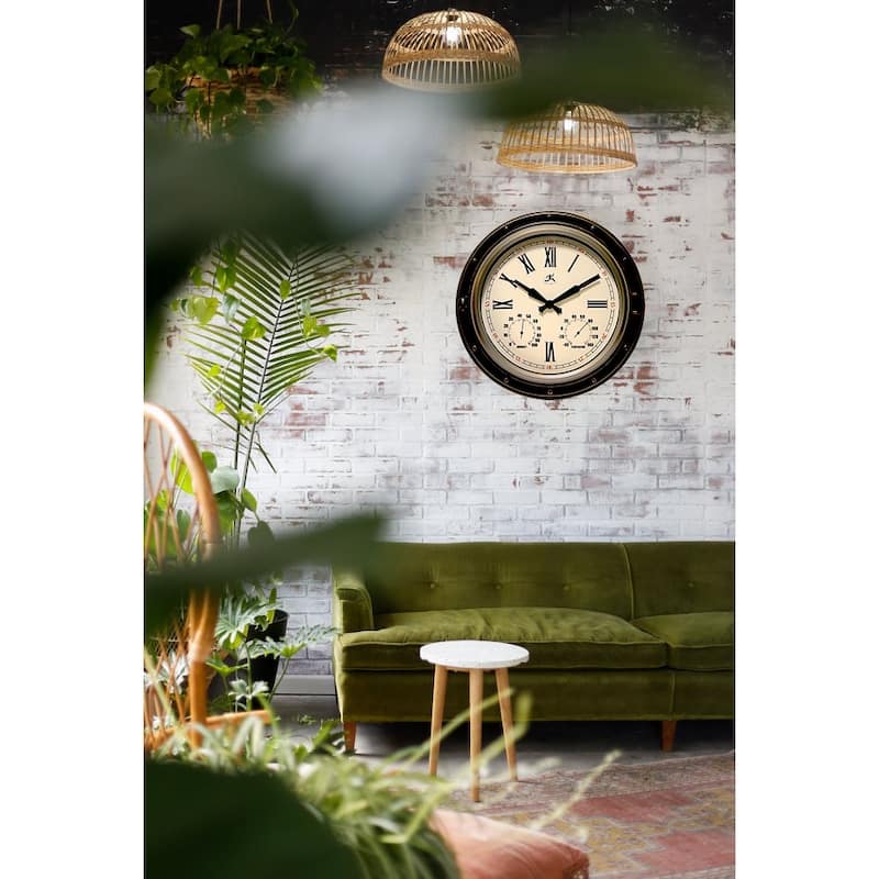 Forecaster Indoor/Outdoor Patio Garden 16 inch Wall Clock Thermometer by Infinity Instruments - 16 x 2.25 x 16