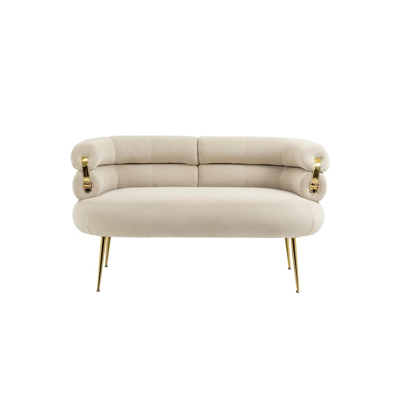 Velvet Upholstered Tubulous Accent Long Chair With Golden feet