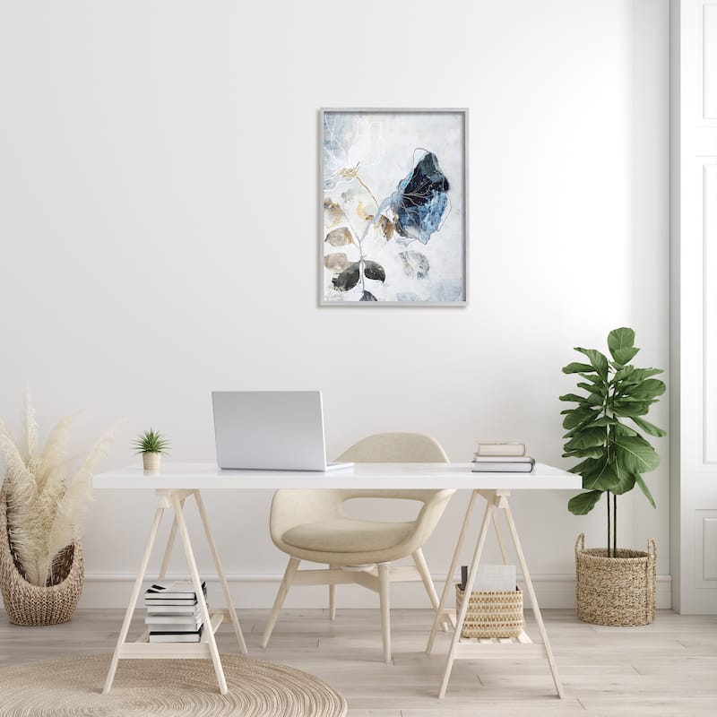 Stupell Wilting Flower Abstract Still Life Modern Blue Flower Framed Wall Art - Brown