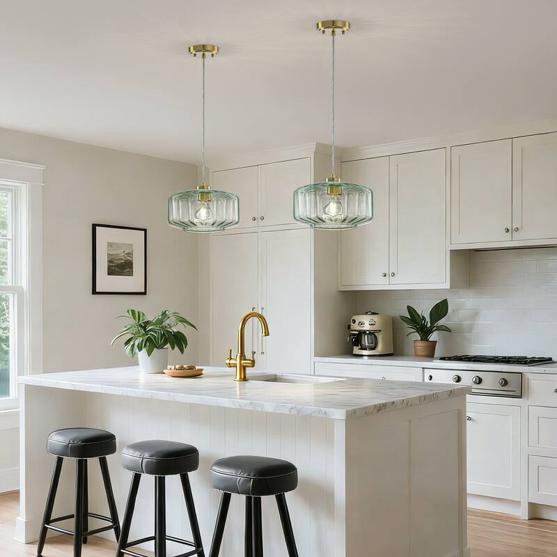 Starsky 1-Light Textured Glass Drum Pendant Light