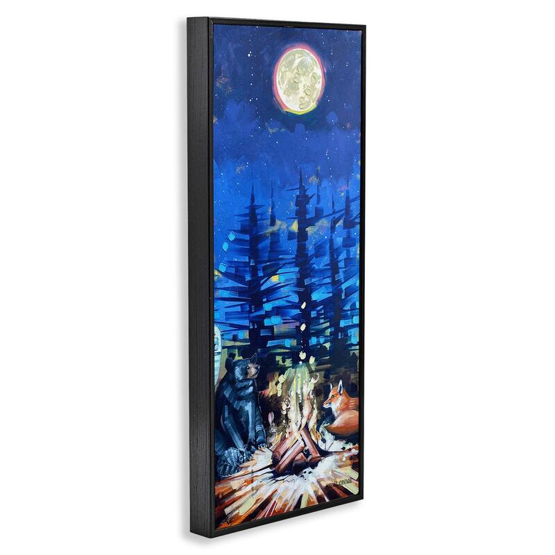 Stupell Wildlife Camper Bear Fox Sitting Nighttime Bonfire Framed Wall Art - Multi-Color