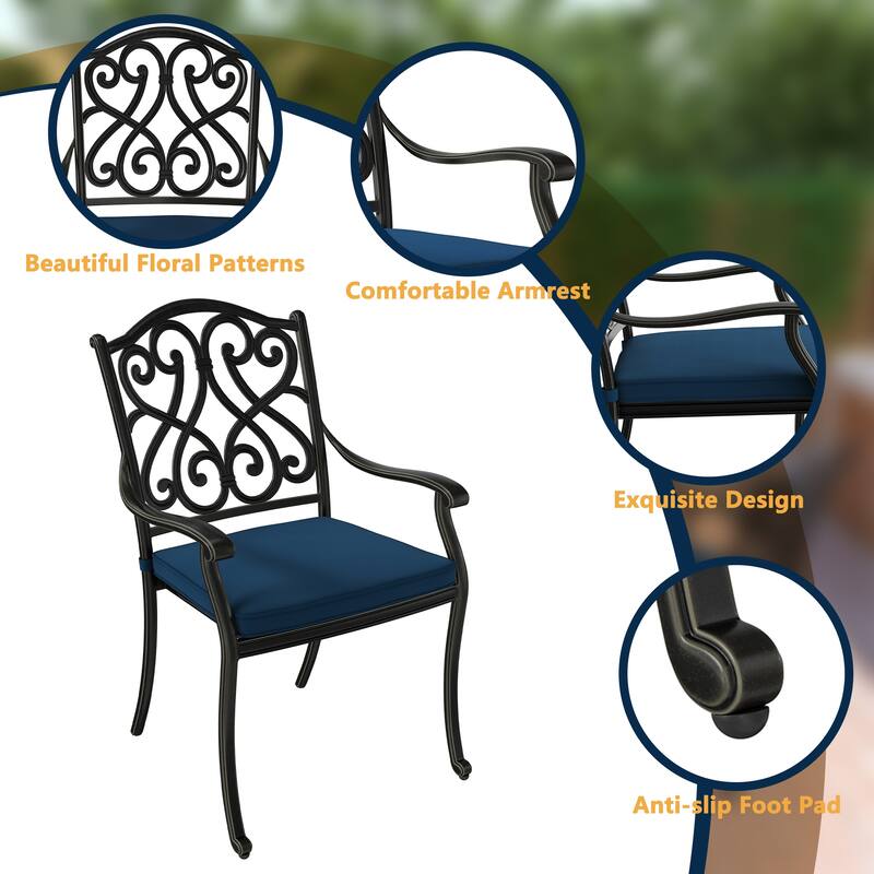 7-Piece Cast Aluminum Patio Dining Set with Cushions