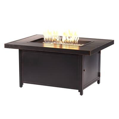Rectangular 48 in. x 36 in. Aluminum Propane Fire Pit Table, Glass Beads, Two Covers, Lid, 57,000 BTUs - N/A