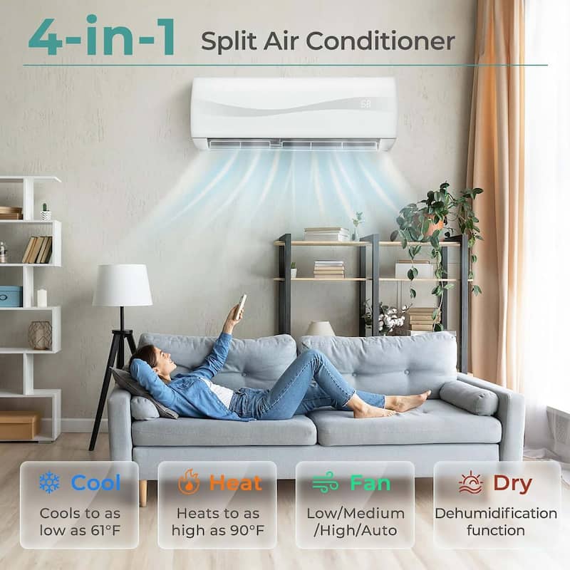 9000BTU Split Air Conditioner & Heater 208V-230V Wall Mount AC Unit