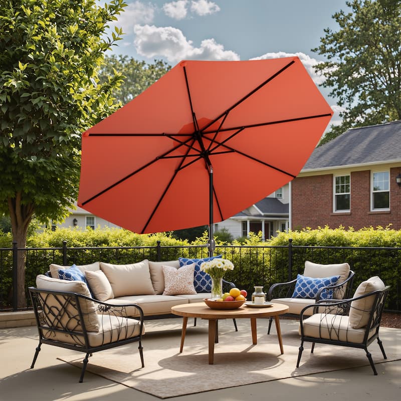 Patiowell 9 FT Outdoor Patio Umbrella, Outdoor Table Umbrella, Yard Umbrella, Market Umbrella with Push Button Tilt and Crank - Red