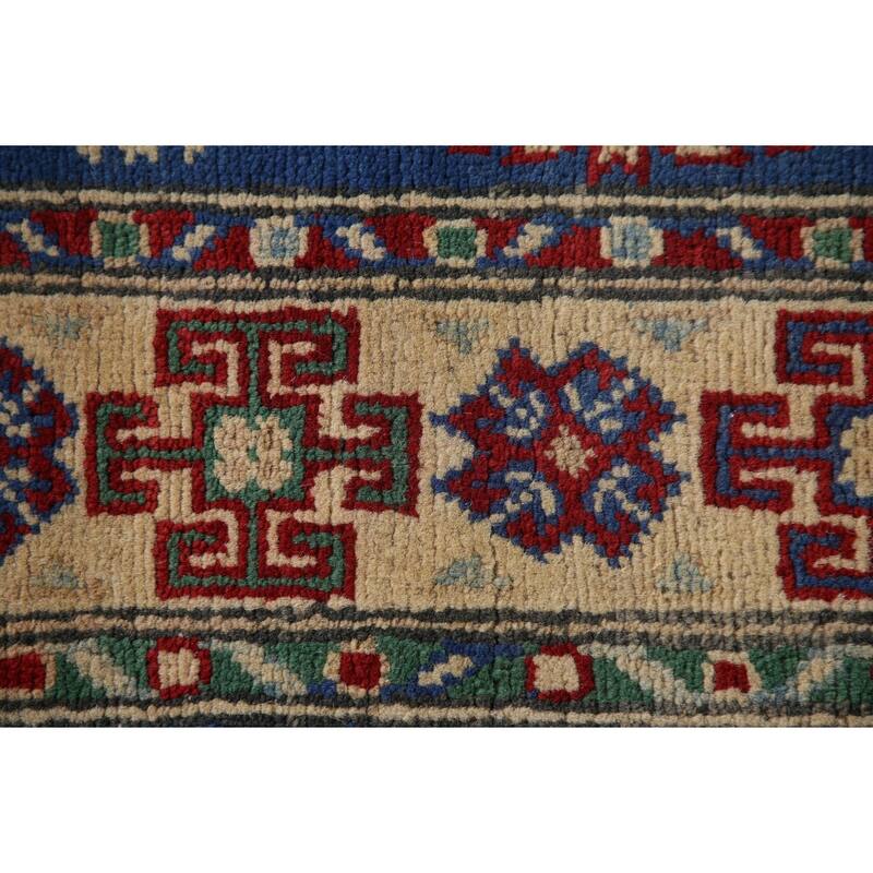 Blue Kazak Runner Rug Hand-Knotted Wool Carpet - 2'7" x 13'2"