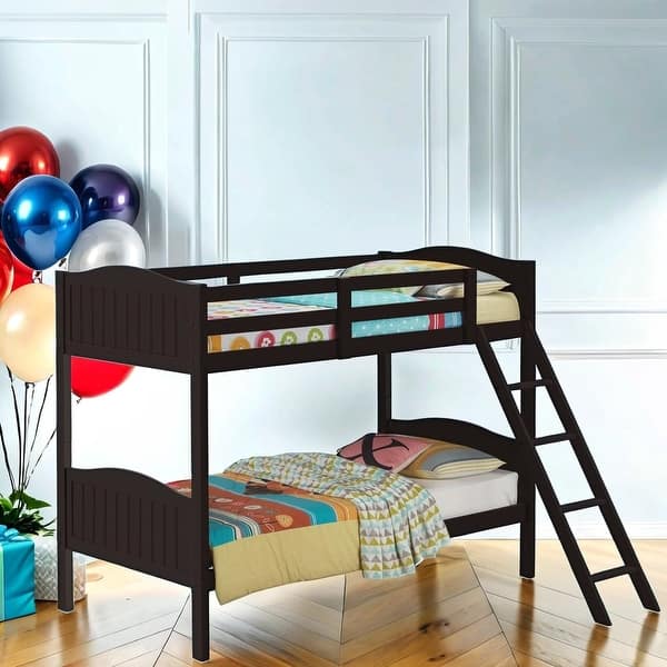 slide 2 of 31, Modern Style Twin/Twin Bunk Bed with Arched Headboard and Angled Ladder Espresso