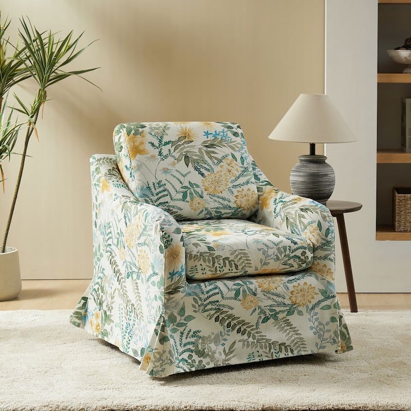 Alois Floral Slipcover Swivel Accent Chair with Removable Cushion by HULALA HOME
