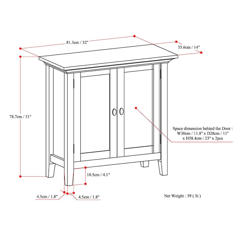 WYNDENHALL Mansfield SOLID WOOD 32 inch Wide Transitional Low Storage Cabinet - 32"w x 14"d x 31"h