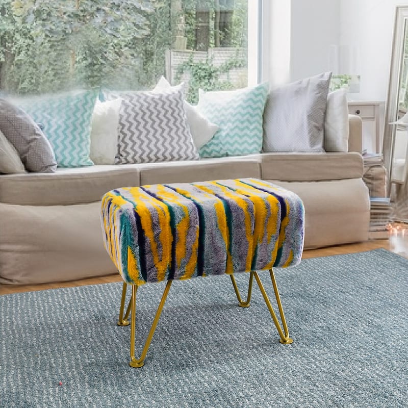 Home Soft Things Multi Jacquard Fauxfur Rectangle Ottoman