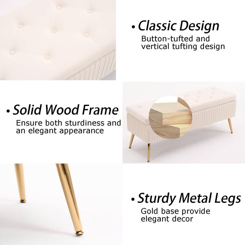 Velvet Storage Bench for Bedroom,End of Bed Bench for King Size Bed, Modern Upholstered Long Ottoman Bench for Entryway