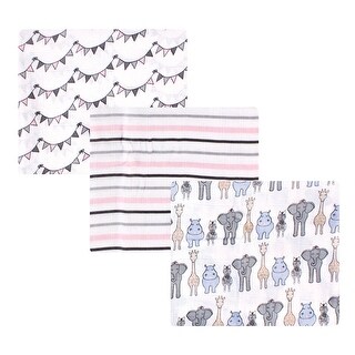 Hudson Baby Infant Girl Cotton Muslin Swaddle Blankets, Pink Gray Safari, One Size - Pink Gray Safari - 3-Pack
