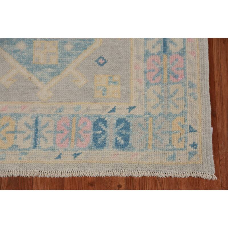 Hand Knotted Oriental 100% Wool Carpet Transitional Geometric Greys & Charcoal Oushak Runner Rug - 17' 6'' X 3' 1''