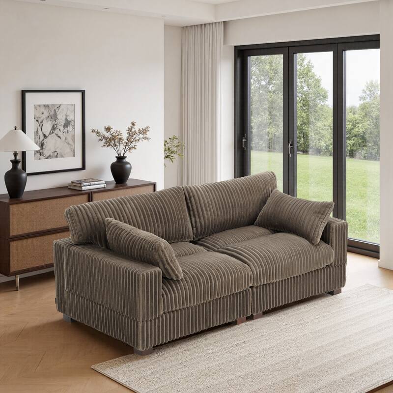 Upholstered Plush Flannel Modular Sectional Sofa with Pillows,Ajustable Headrest