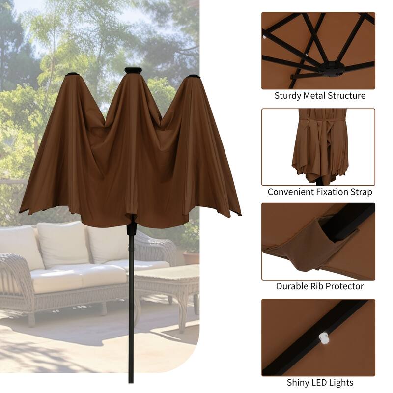 Autlaycil 13 ft Patio Umbrella with 36 Solar Lights & Crank System for Outdoor