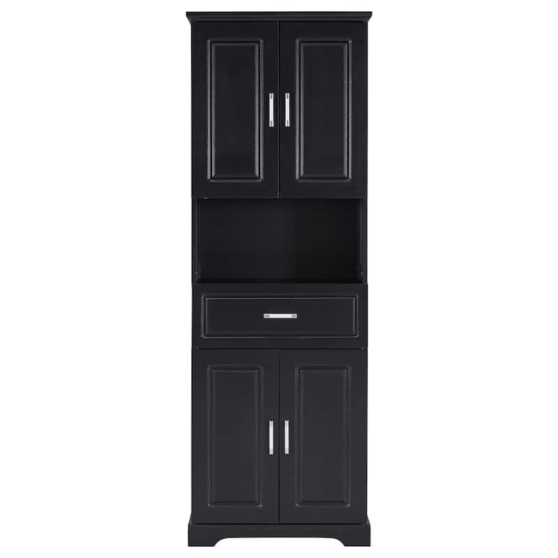 Modern Wooden Bathroom Linen Cabinet - Black