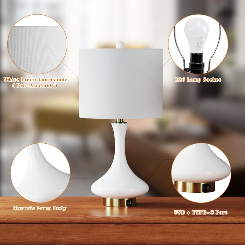 Maxax 23.5 Ceramic Bedside Elegant Table Lamp