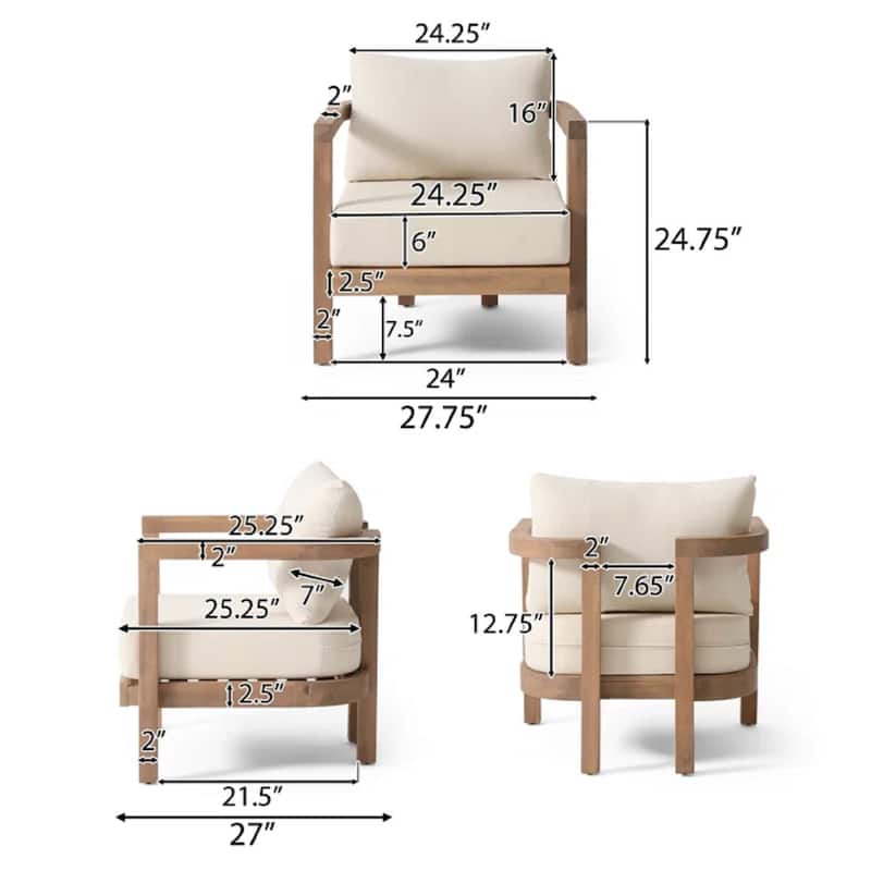 Outdoor Acacia Wood Patio Club Chair with Waterproof Thick Cushion