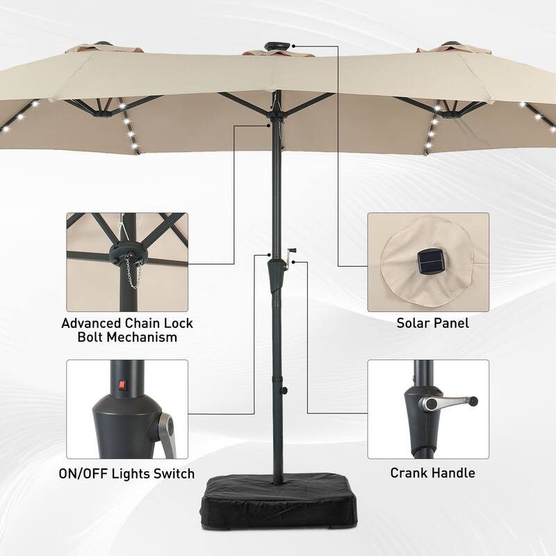 15ft Patio Umbrella Outdoor Market Umbrella with Base and LED Lights