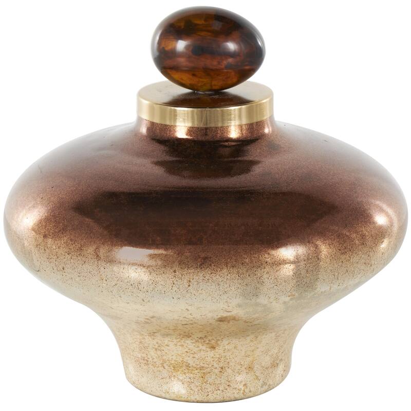 Copper Glass Speckled Ombre Living Room Decorative Jars with Textured Top Knob and Gold and Beige Accents