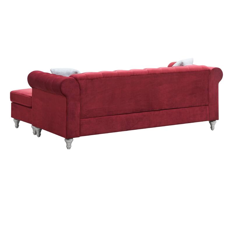 Tufted Faux Jewel Velvet 3-Seater Sofa with Throw Pillows - 82" - Burgundy