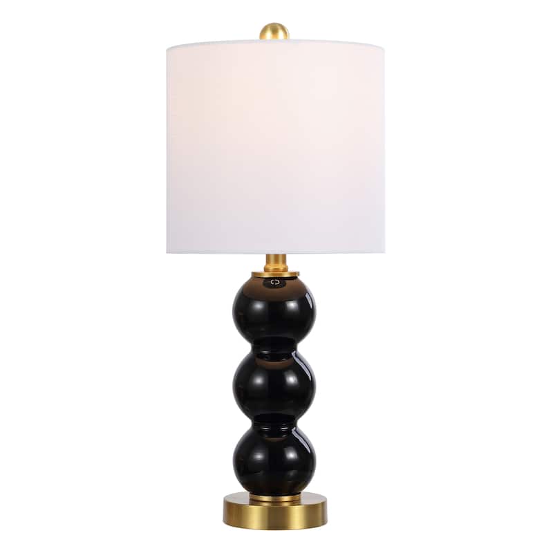 Wilson 21" Glass/Metal LED Table Lamp, White/Brass Gold by JONATHAN Y - Black/Brass Gold