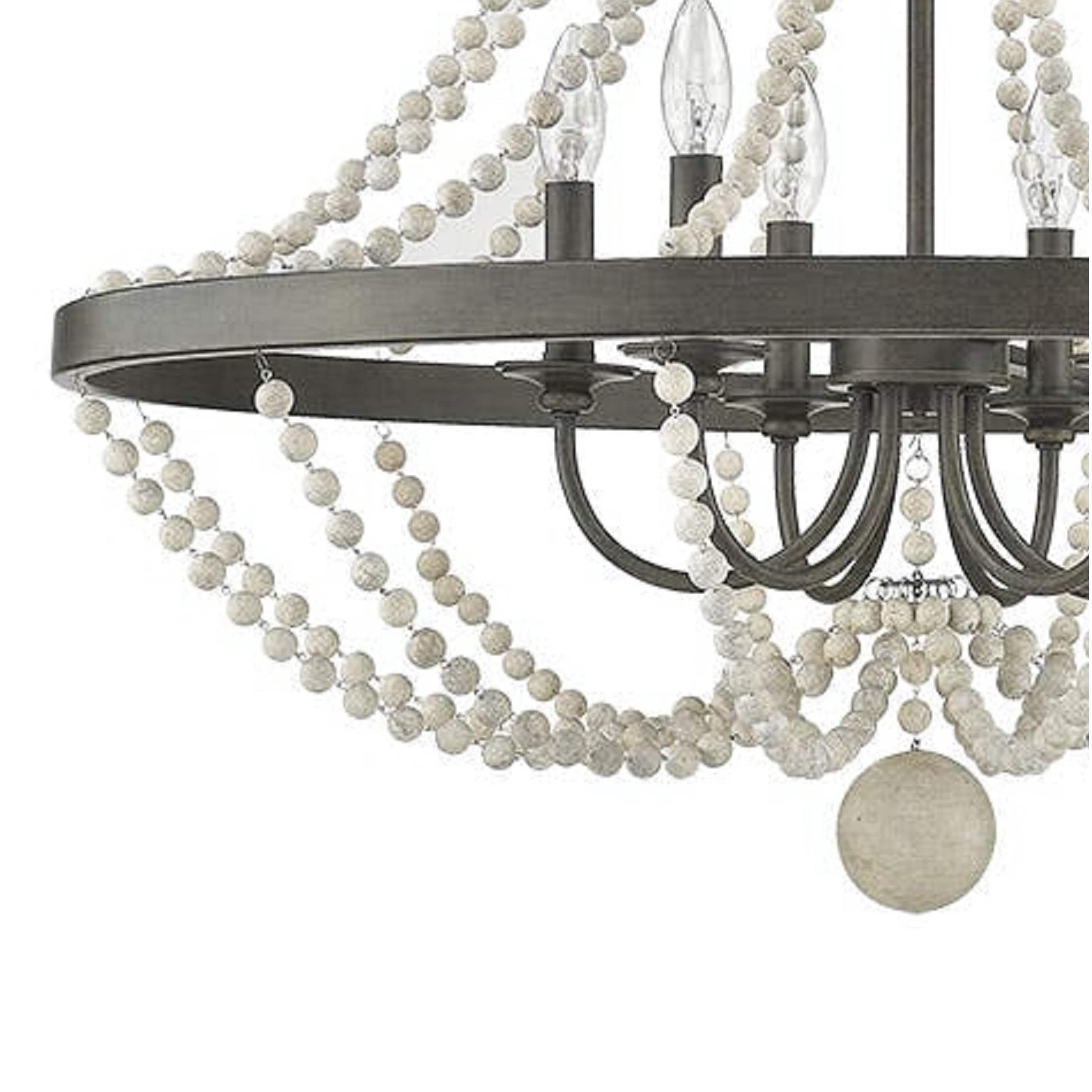 6-Light Wagon Wheel Chandelier with White beads and Bronze Finish Bed  Bath  Beyond 31796991
