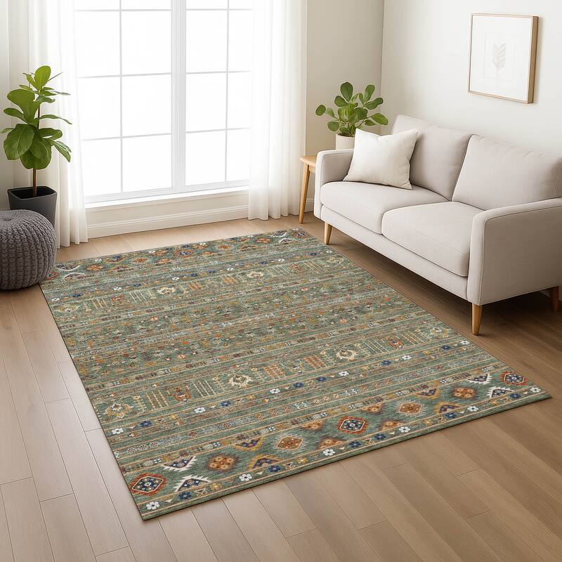 Machine Washable Indoor/ Outdoor Boho Moroccan Chantille Rug