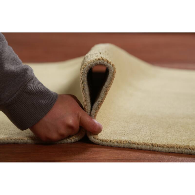 Hand Knotted Oriental 100% Wool Carpet Modern Solid Yellow & Gold Gabbeh Runner Rug - 10' 0'' X 3' 0''