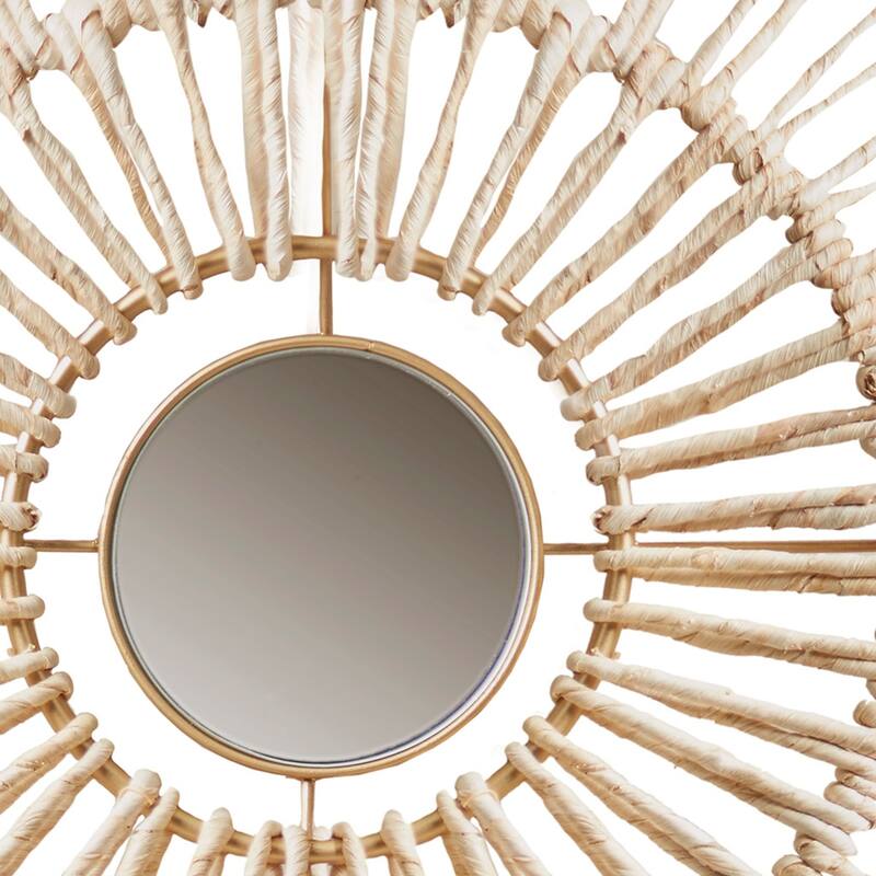 GDF Studio - Ella Round Natural Fiber and Mirror 3-Piece Wall Decor Set