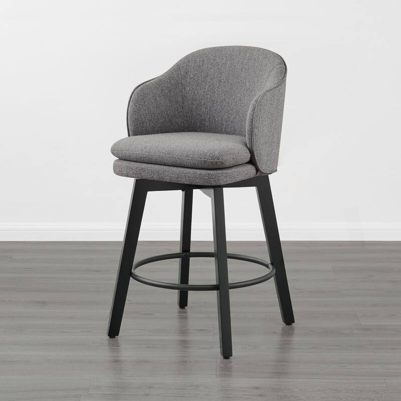 Spruce & Spring Kaylee Modern Swivel Counter Height Bar Stools with Arm - Single - Grey-Fabric
