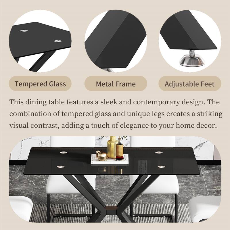 47" Modern Tempered Glass Dining Table w/ Adjustable Metal Leg, 220LB