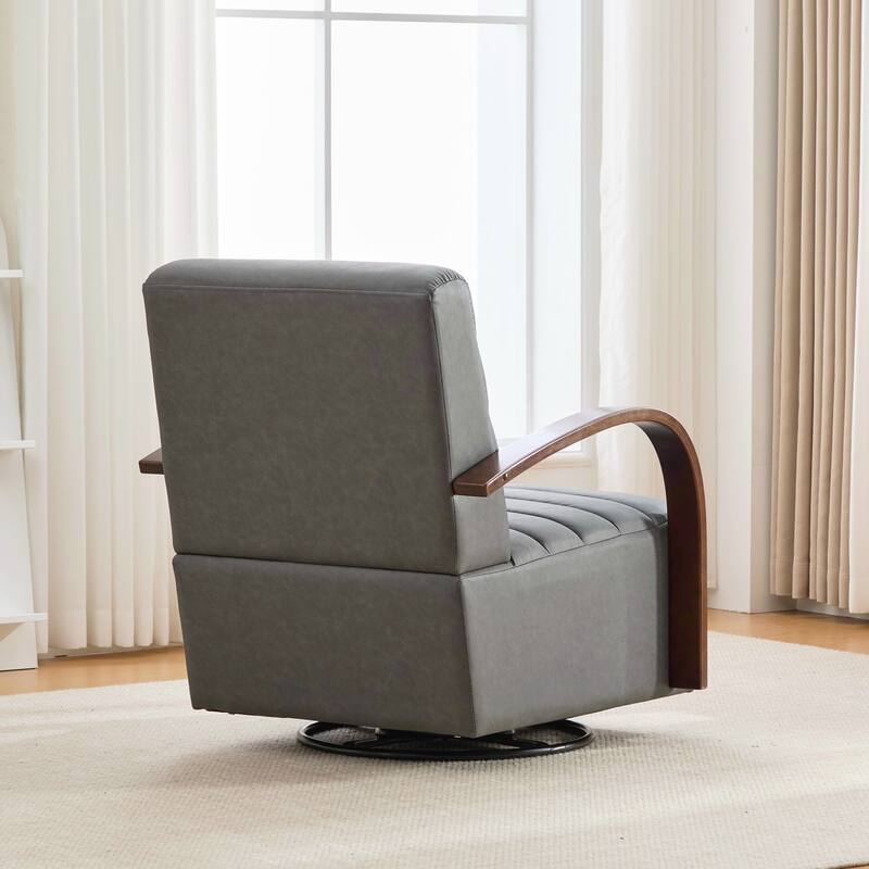 Modern Upholstered 360° Swivel Accent Chair with Solid Wood Armrests and Comfy Lounge Reading Chair, Single Sofa Armchair