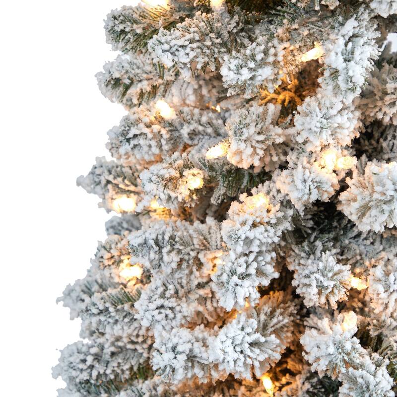 7ft. Flocked Pencil Artificial Christmas Tree with 574 Branches - Sleek Winter Wonderland Holiday X-Mas Tree
