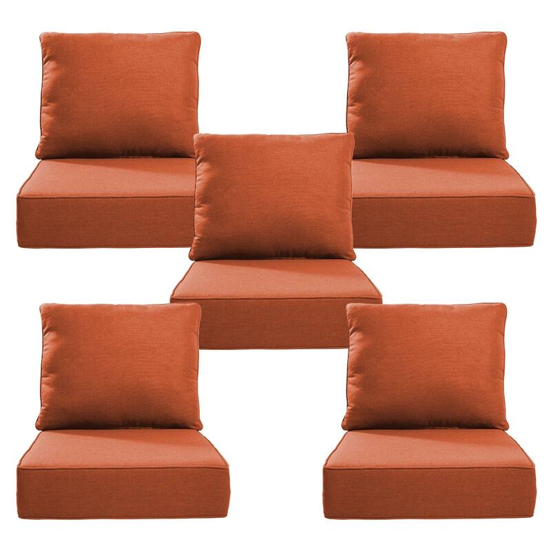 22" W x 24" D x 6" T Outdoor Lounge Chair Replacement Cushion Set Water and Fade Resistant - 5 Sets - Orange