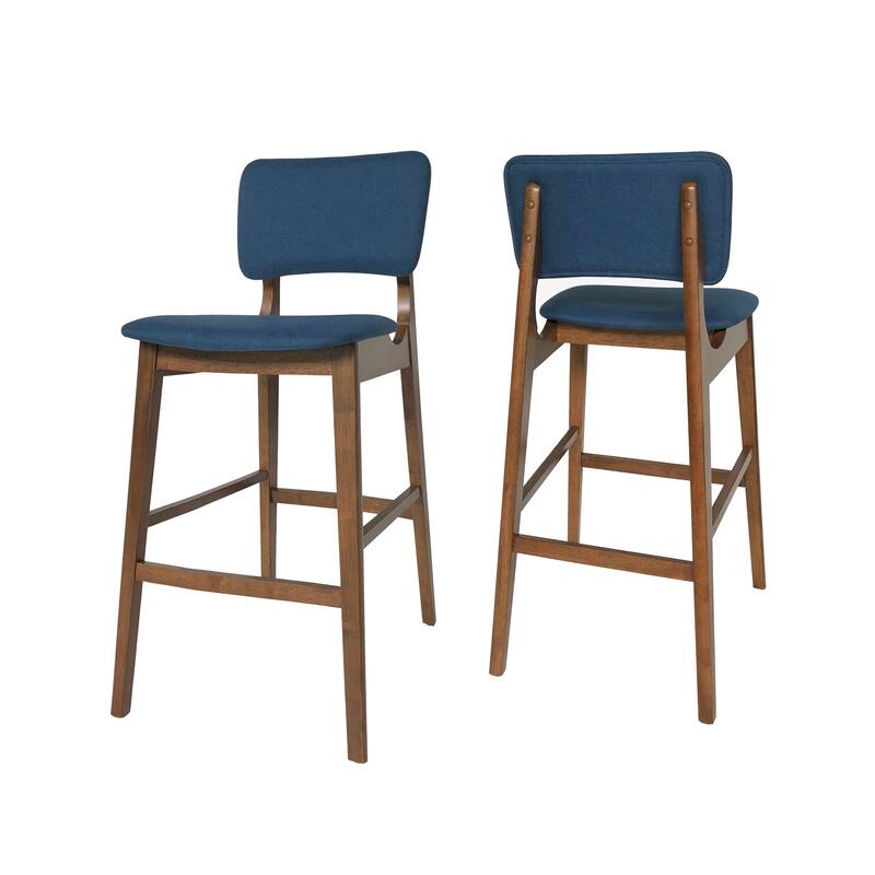 Mid-Century Modern Bar Stools With Soild Rubber Wood Frame, Set Of Two