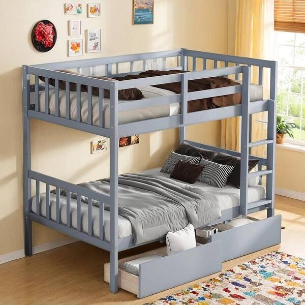slide 2 of 36, Bunk Bed with Ladder and Safety Guardrails, Convertible into 2 Twin Beds Grey