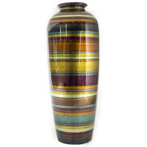 24" Ceramic Water Jug Floor Vase - Ceramic, Lacquered In Eggplant, Bronze, Gold, Green, Copper And Pewter