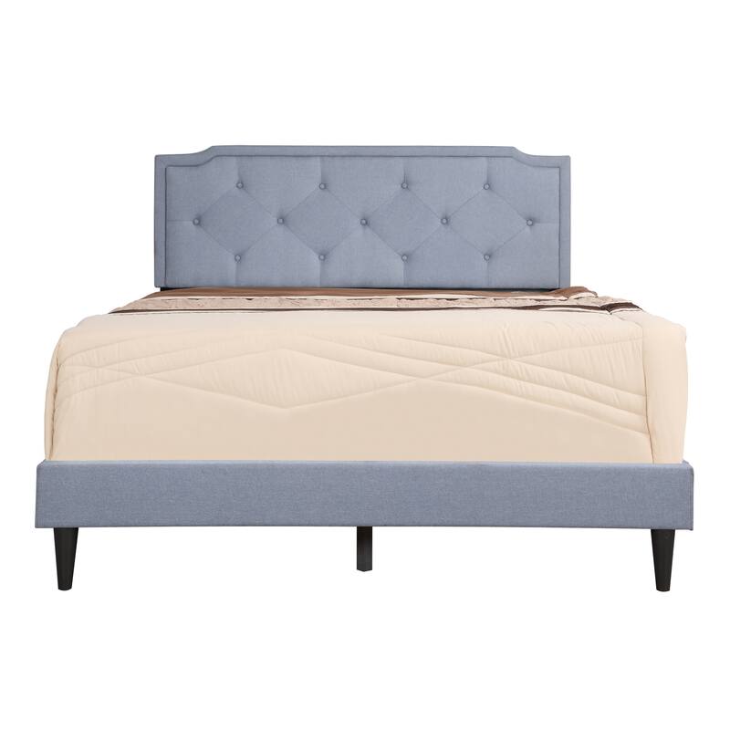 Blue Full Bed with Adjustable Tufted Headboard, Easy Setup, All-in-One Box
