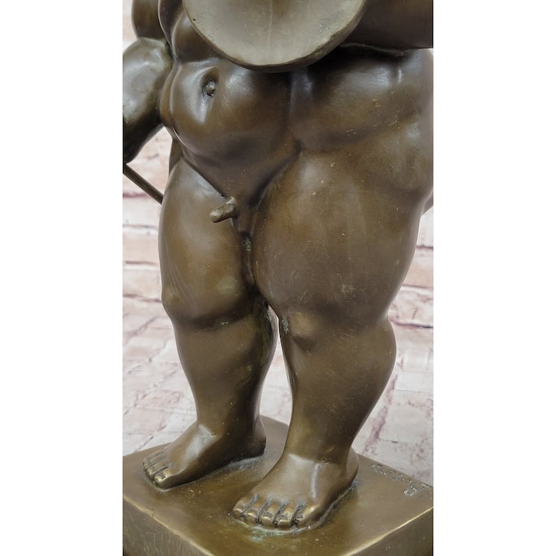 Greek Or Roman Warrior By Botero Bronze Sculpture Marble Base Statue Figurine Decor