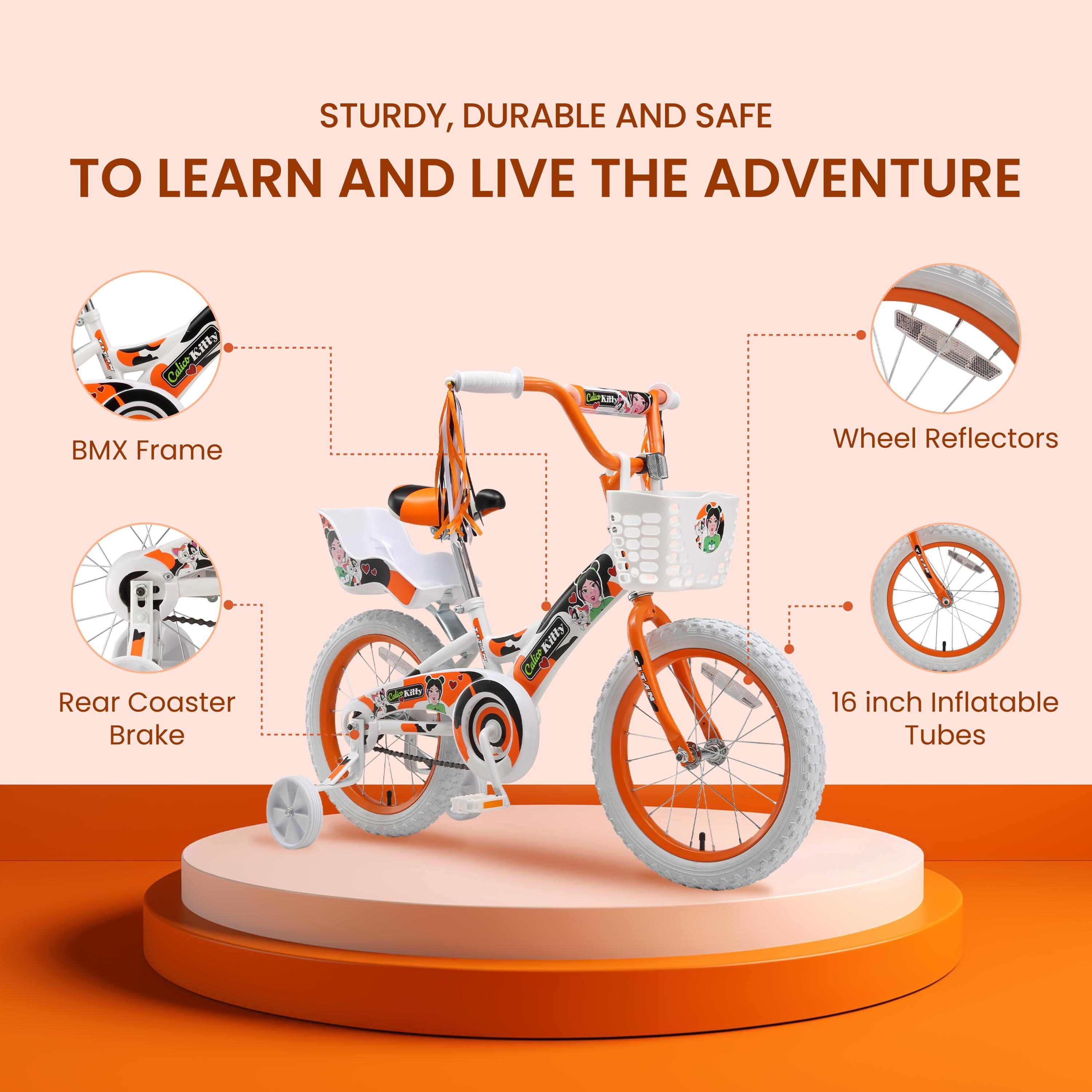 Titan Girl s Calico Kitty BMX Bike for Girls with Training Wheels 16 Inch Kids 4 7 8 x 11 2 5 7 Years Orange